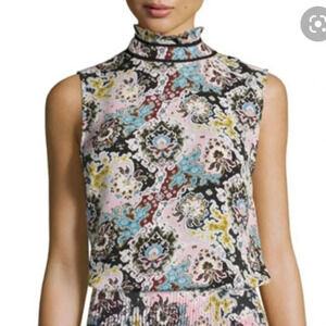 A.L.C. Phoebe Sleeveless Floral Silk Top‎ Ruffle Neck Pink/Blue/Mustard Size 2